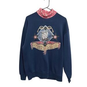 Vintage Gopher Sport Western Cowboy Boot Fringe Sweatshirt Mock Neck‎ L